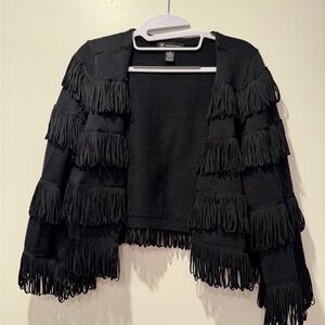 INC International Concepts Black Fringe Sweater